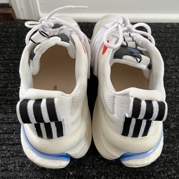 Adidas ALPHABOOST V1 SHOES sneakers Cloud White Blue Fusion Bright Red 9.5 - Picture 3 of 9